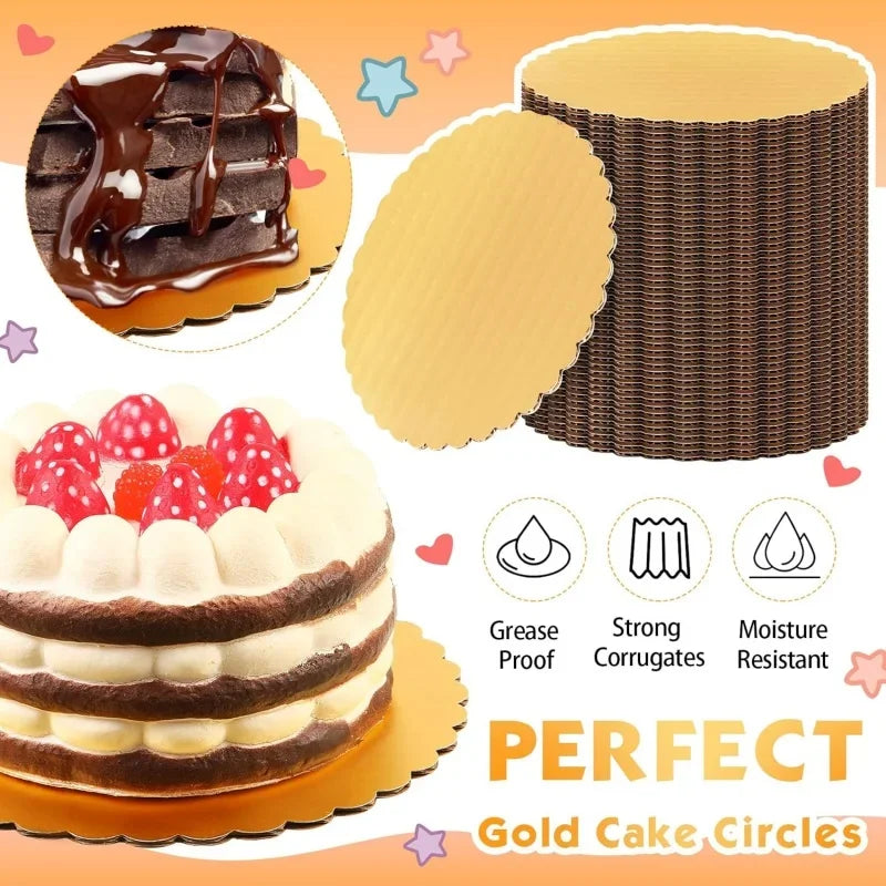 New 1pcs Gold Cake Board Disposable Dessert Tray Cake Base Cardboard for Wedding Birthday Party Baking Accessories Cake Tools