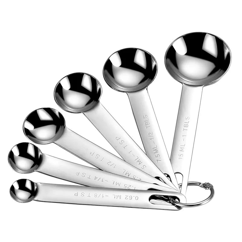 Conjunto de Colheres Medidoras em Aço Inoxidável de 4/6/7/8 Peças com Régua de Medição