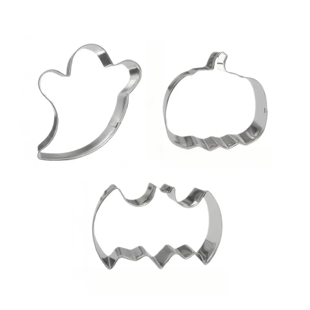 3PCS Halloween Cookie Cutter Set Food-Safe Stainless Steel Bat Pumpkin Ghost Molds for Candy Fruit Pancake Holiday Home Baking