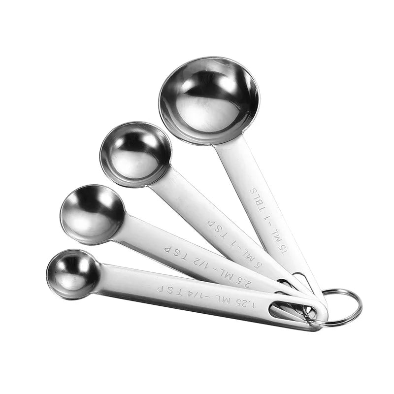 Conjunto de Colheres Medidoras em Aço Inoxidável de 4/6/7/8 Peças com Régua de Medição