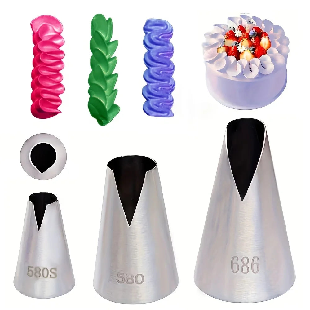 Kit 3 Bicos Confeiteiros Russos em Aço Inoxidável