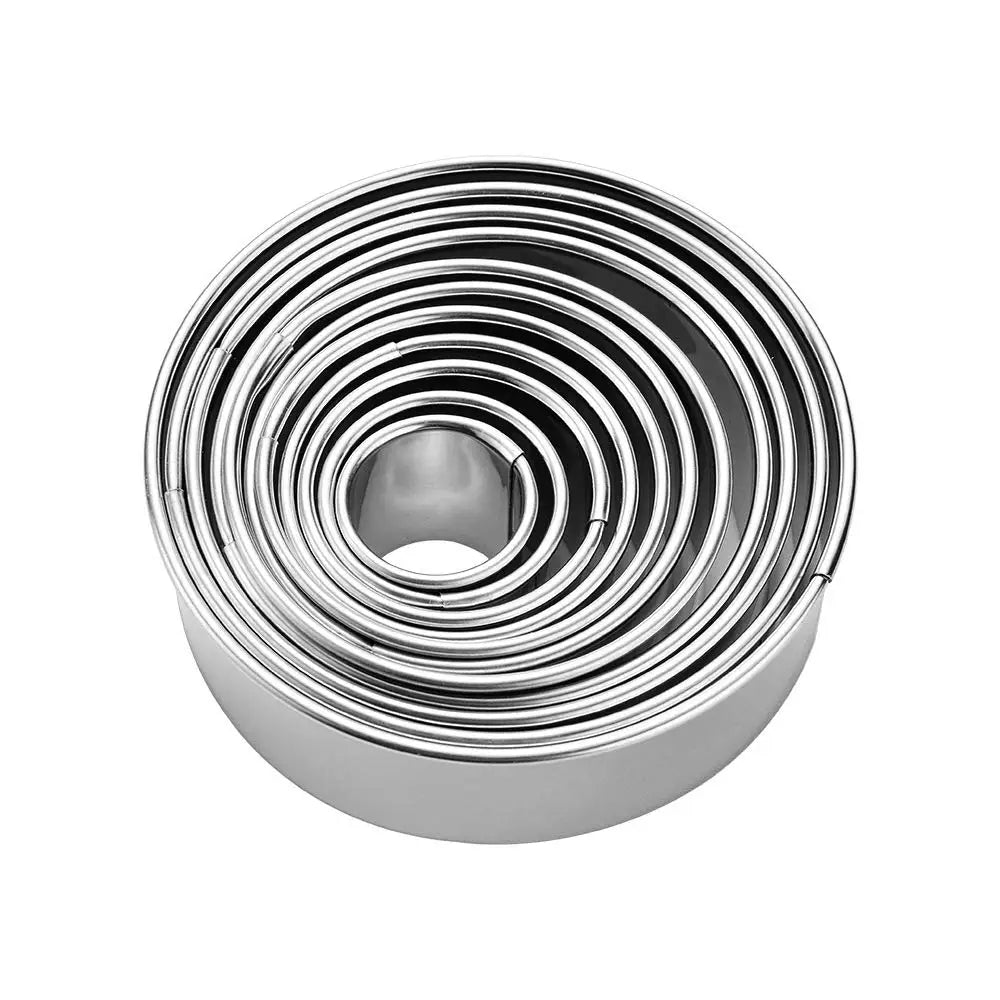 12PCS Cookie Cutter Mousse Ring Set Food-Safe Stainless Steel Rolled Edge Round Molds for Biscuit Donut Fondant DIY Home Baking