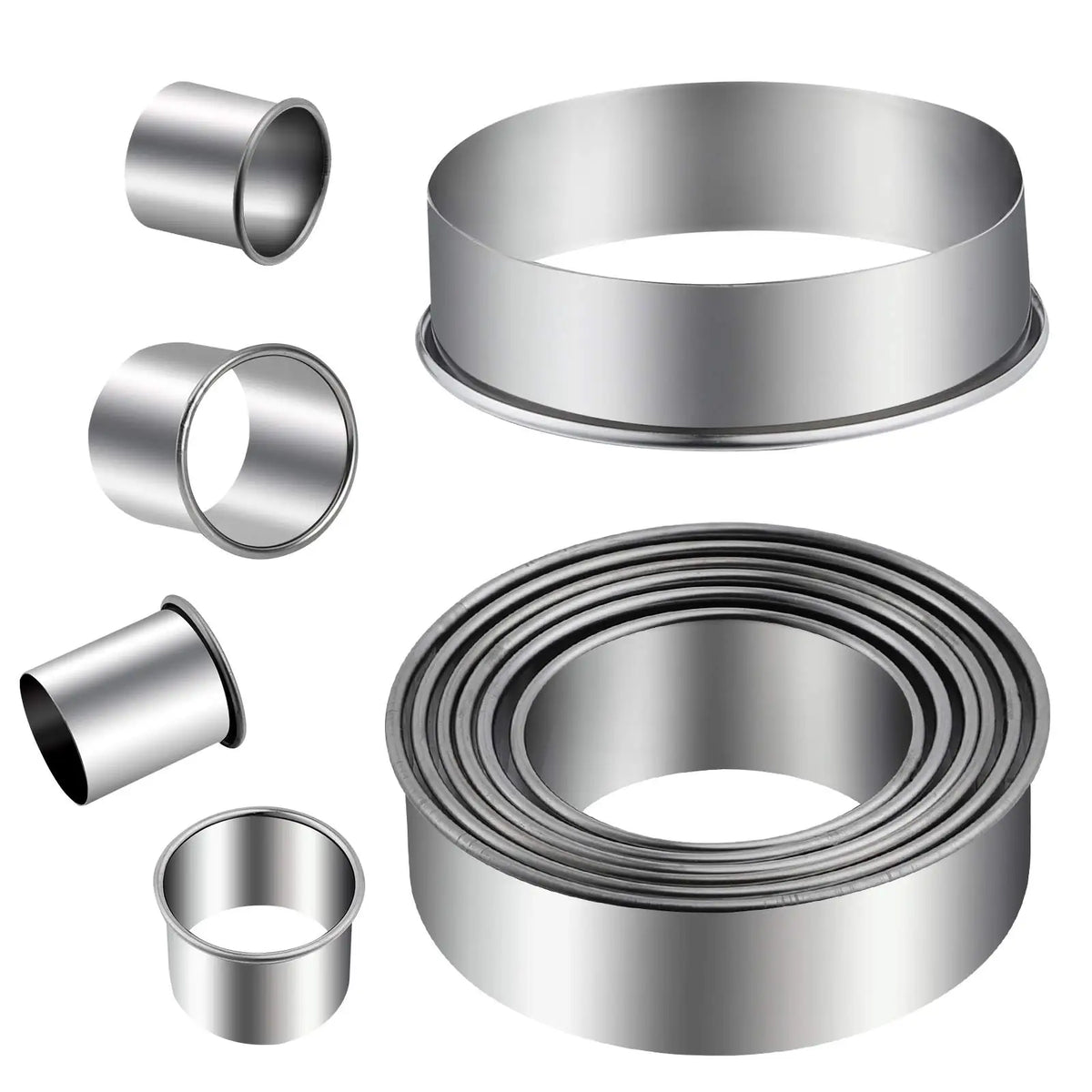 12PCS Cookie Cutter Mousse Ring Set Food-Safe Stainless Steel Rolled Edge Round Molds for Biscuit Donut Fondant DIY Home Baking