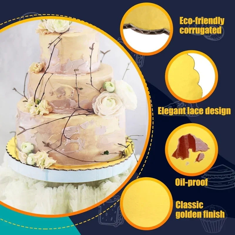 New 1pcs Gold Cake Board Disposable Dessert Tray Cake Base Cardboard for Wedding Birthday Party Baking Accessories Cake Tools