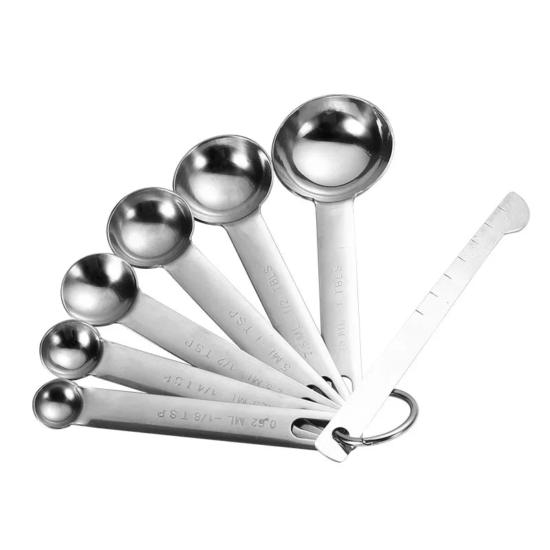 Conjunto de Colheres Medidoras em Aço Inoxidável de 4/6/7/8 Peças com Régua de Medição